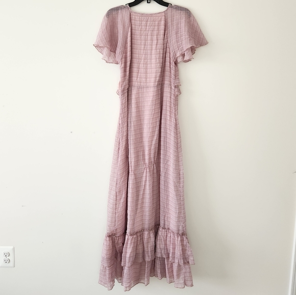 Lulus Dress Sweetest Delight Plaid Ruffle Short Sleeve Maxi Dress Pink Large - Picture 6 of 8